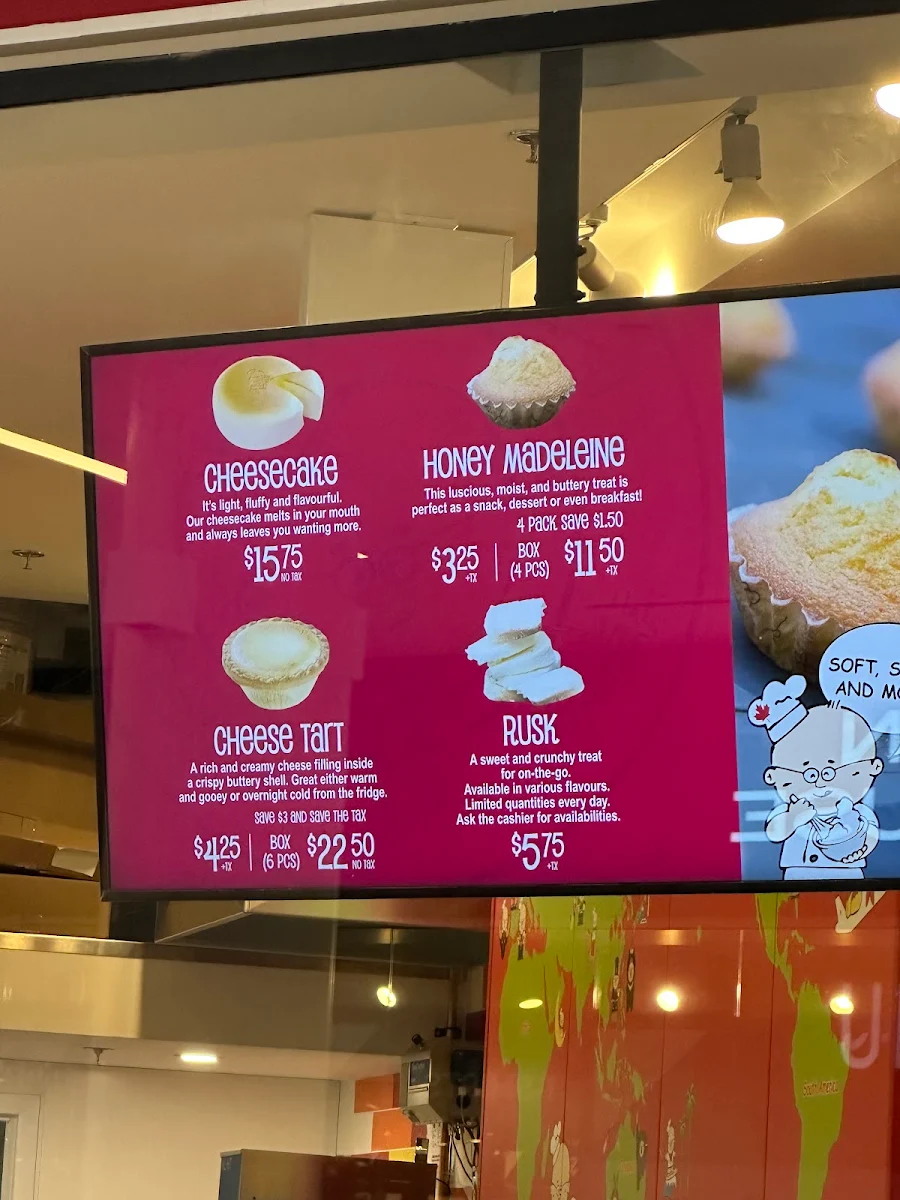 Menu, Uncle Tetsu's Japanese Cheesecake, Halifax Shopping Centre
