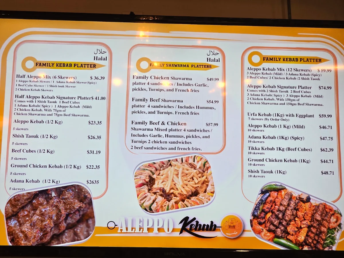 Menu, Aleppo Kebab - Ajax