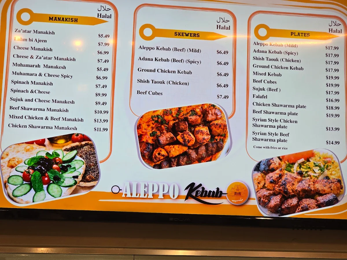 Menu, Aleppo Kebab - Ajax