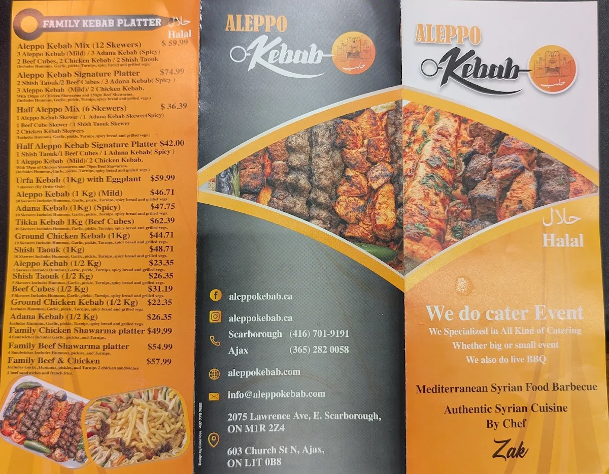 Menu, Aleppo Kebab - Ajax