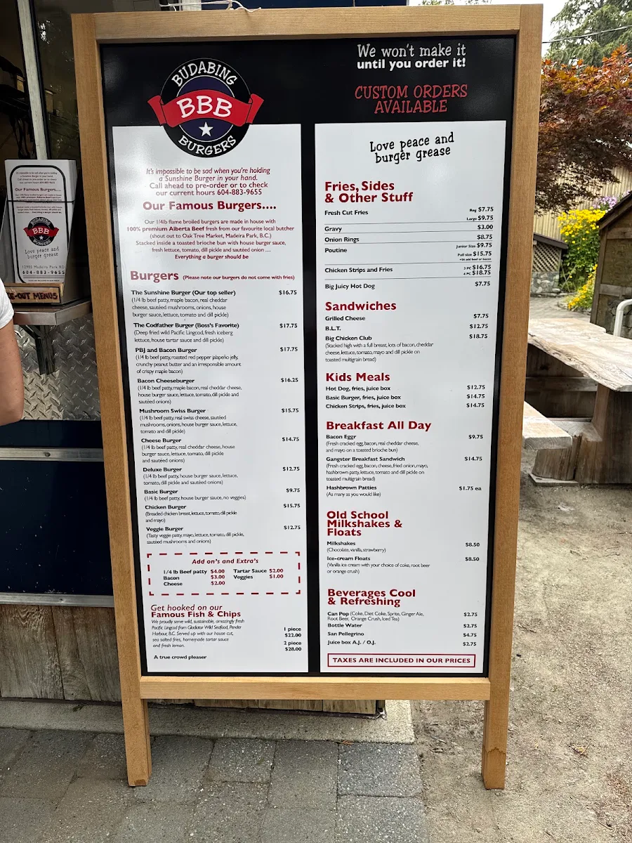 Menu, Triple B’s Burger Shack