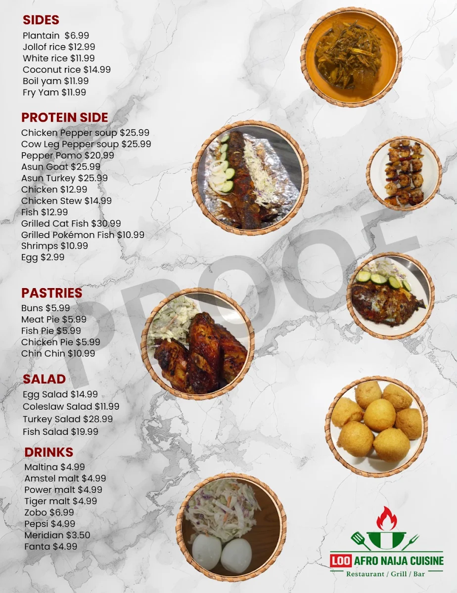 Menu, LOO AFRO NAIJA CUISINE LTD
