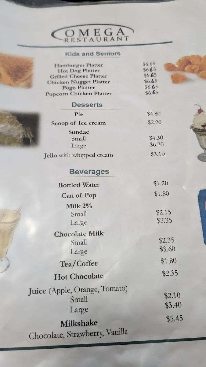 Menu, Omega Restaurant Ltd