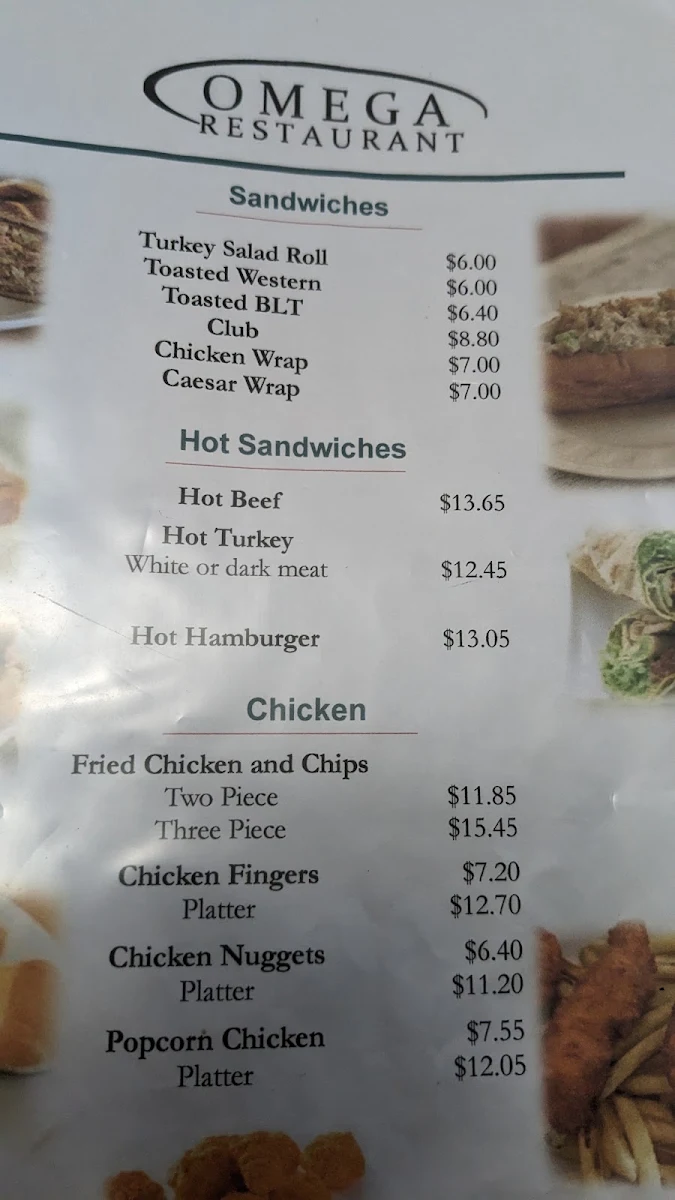Menu, Omega Restaurant Ltd