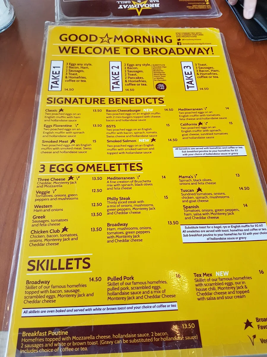 Menu, Broadway Bar & Grill