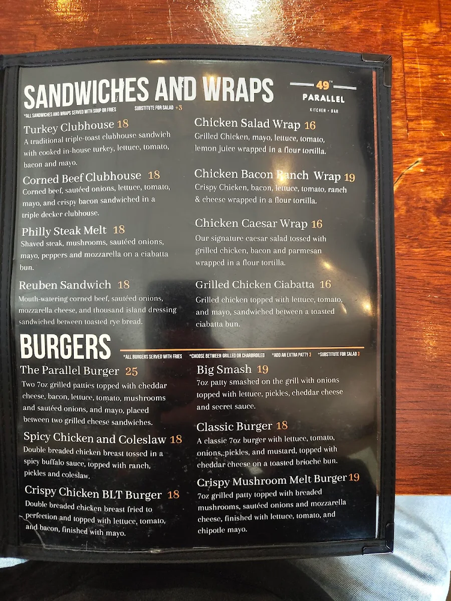 Menu, 49th Parallel Kitchen + Bar