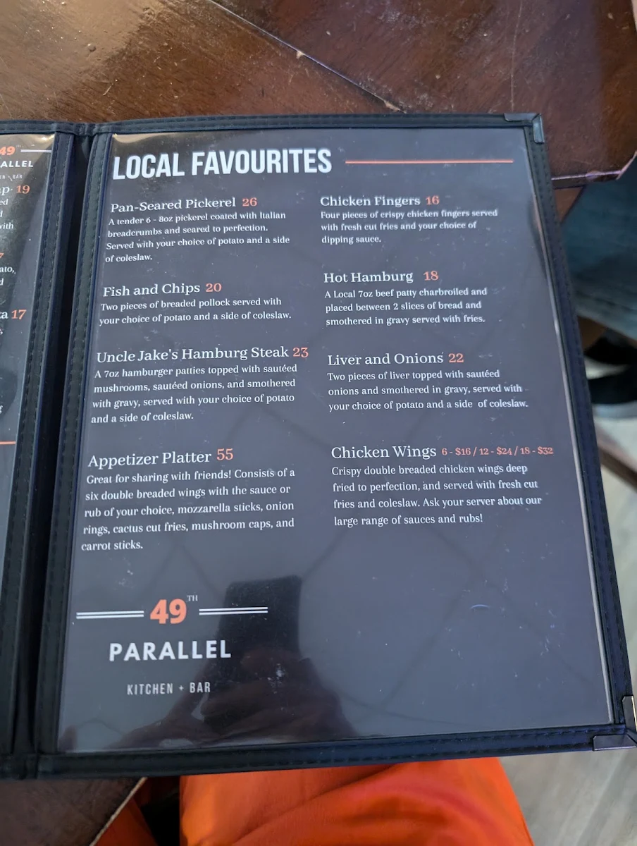Menu, 49th Parallel Kitchen + Bar
