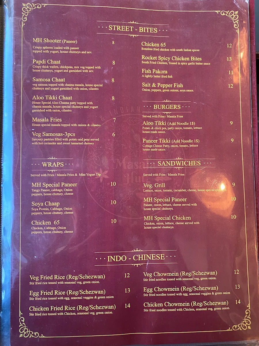 Menu, Masala Hut [Dosa & Indian street eats]