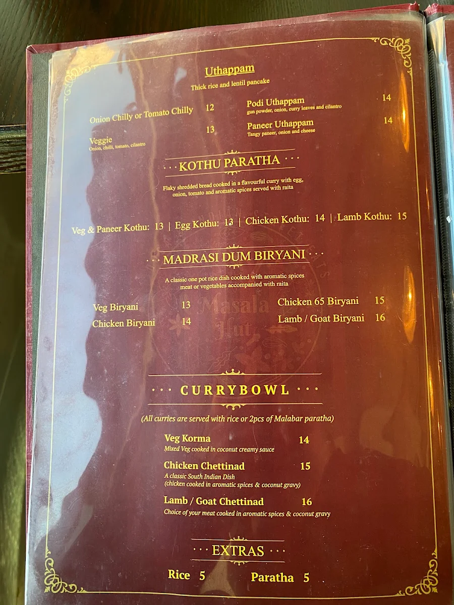 Menu, Masala Hut [Dosa & Indian street eats]