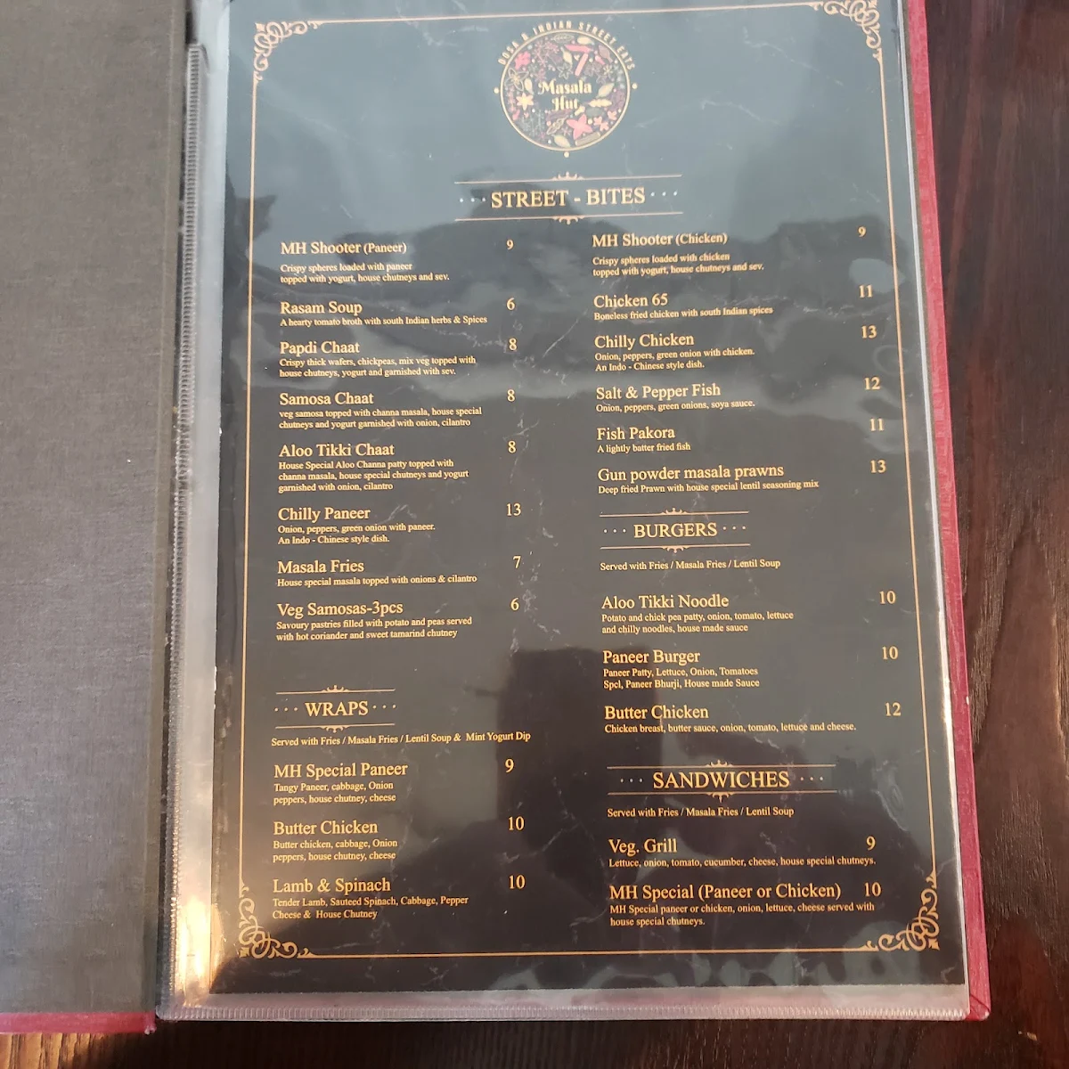 Menu, Masala Hut [Dosa & Indian street eats]