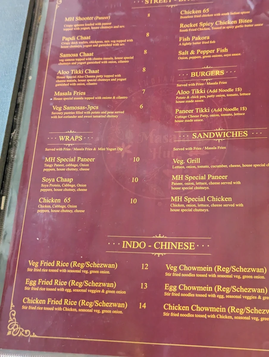 Menu, Masala Hut [Dosa & Indian street eats]