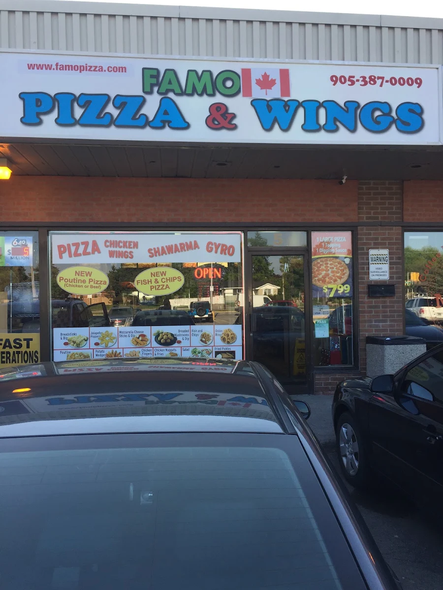 Menu, Famo Pizza and Wings