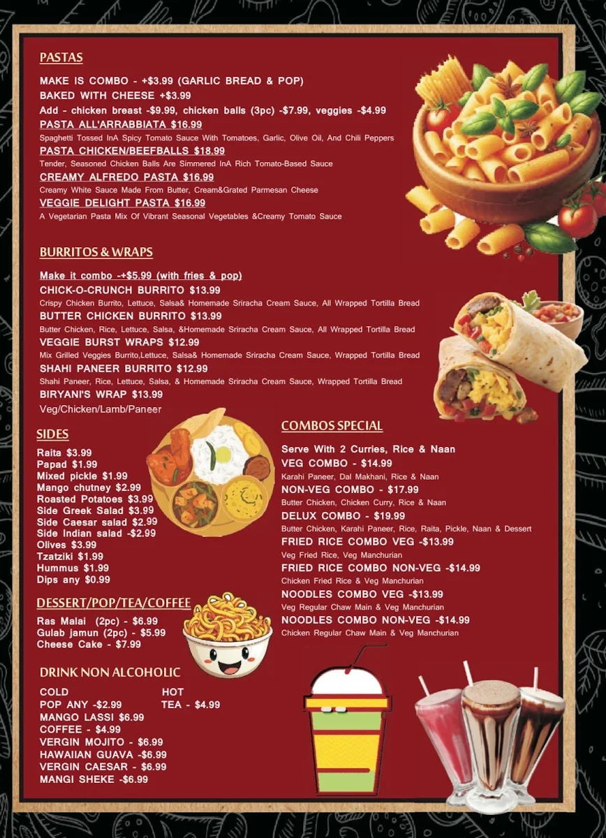 Menu, A&S FUSION RESTRO + BAR