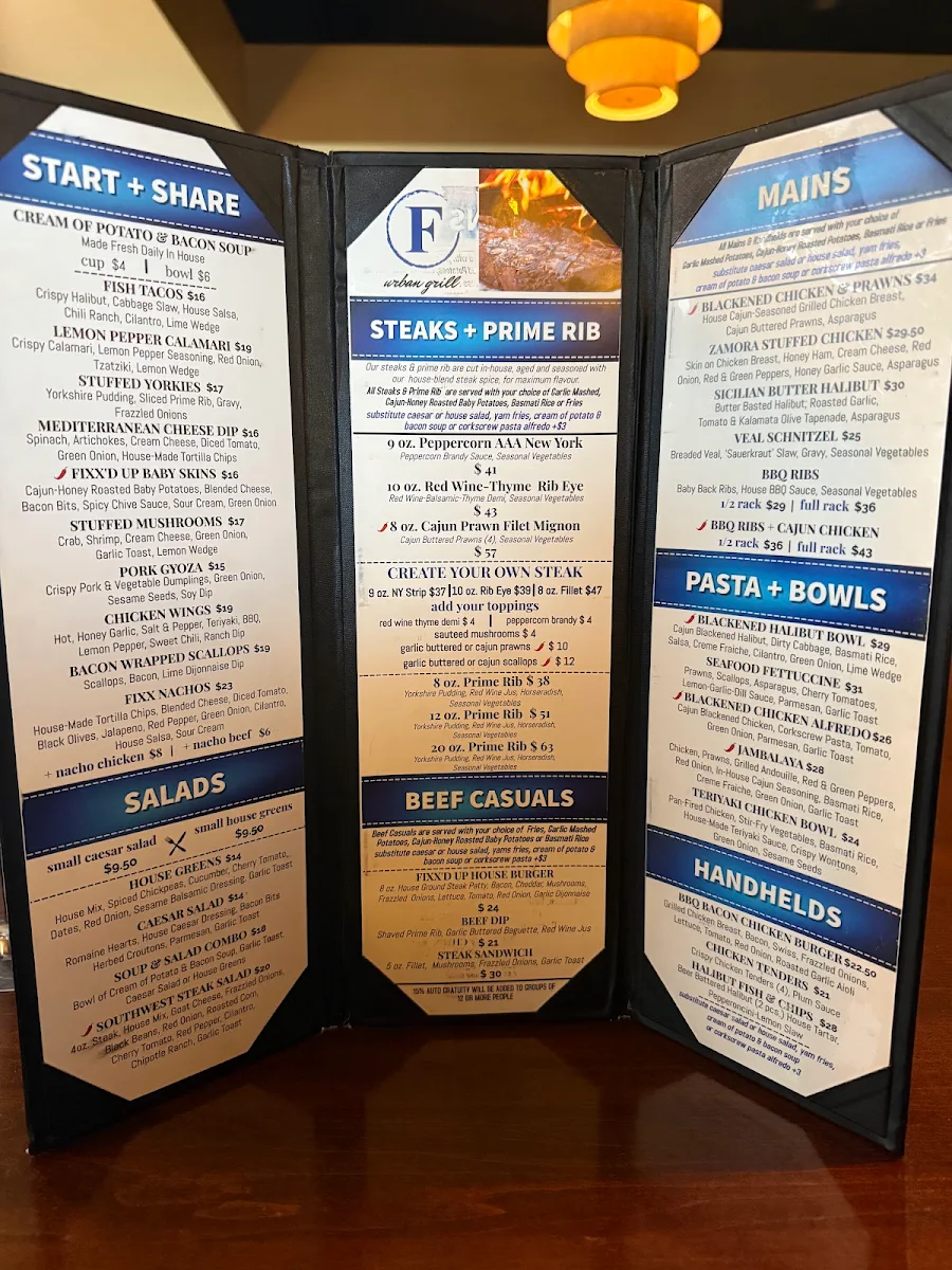Menu, Fixx Urban Grill