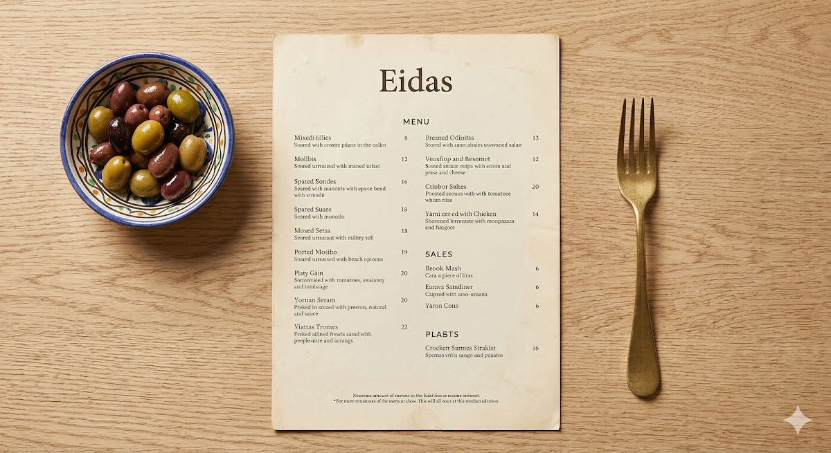 Menu, Eidas Restaurant