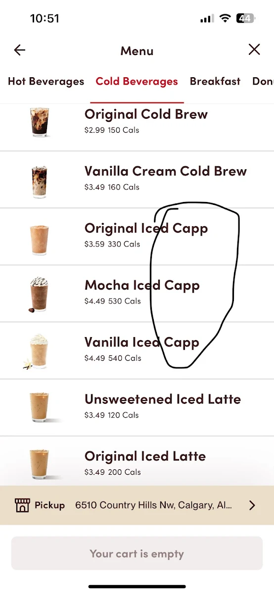 Menu, Tim Hortons