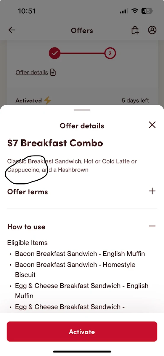 Menu, Tim Hortons