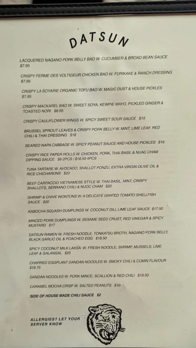 Menu, Datsun