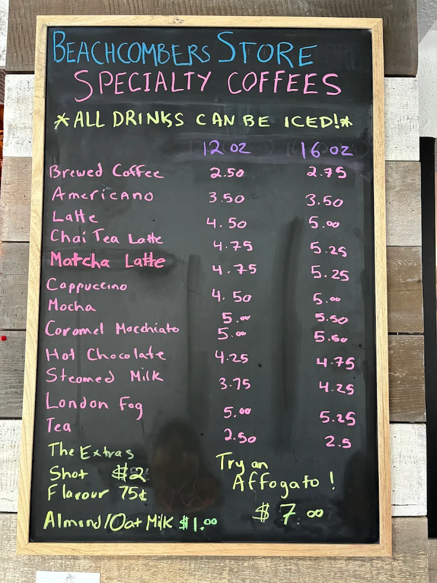 Menu, Beachcombers General Store