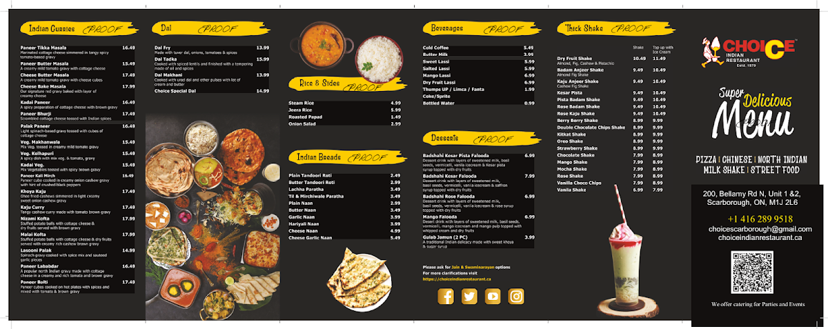 Menu, Choice Indian Restaurant | Best Indian Restaurant in Scarborough | Authentic Indian Restaurant