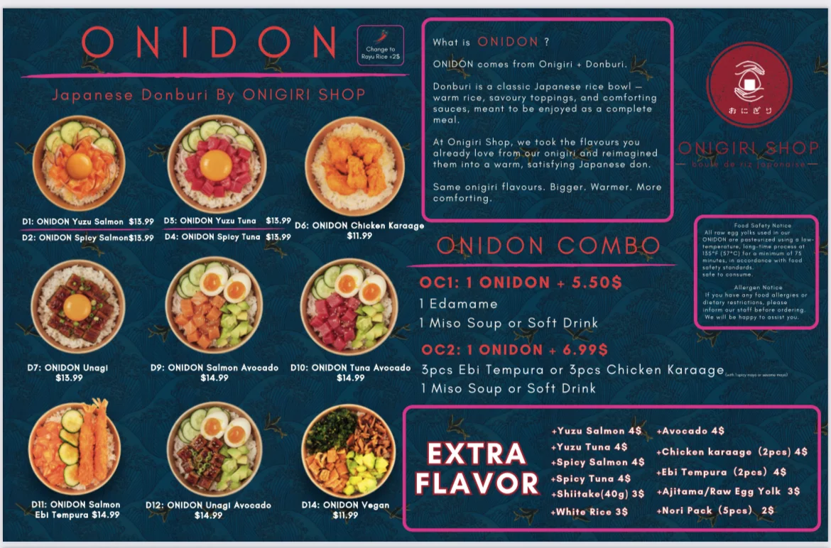 Menu, Onigiri Shop (Beaubien)
