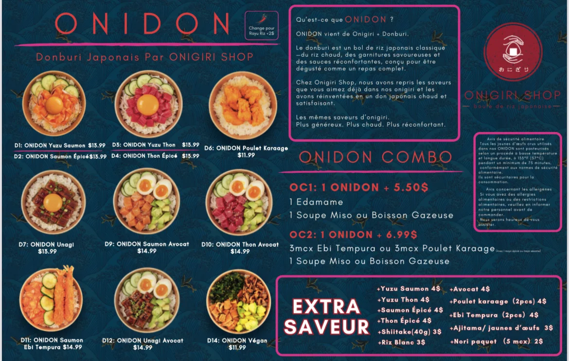 Menu, Onigiri Shop (Beaubien)