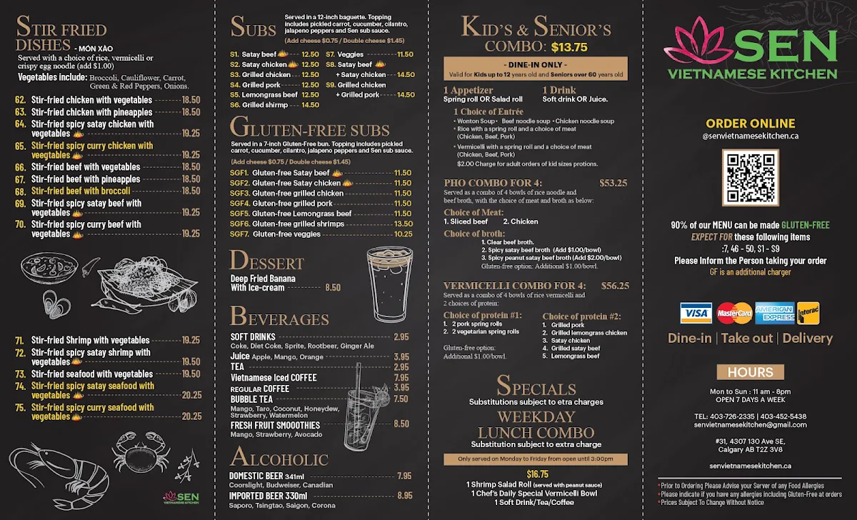 Menu, SEN Vietnamese Kitchen