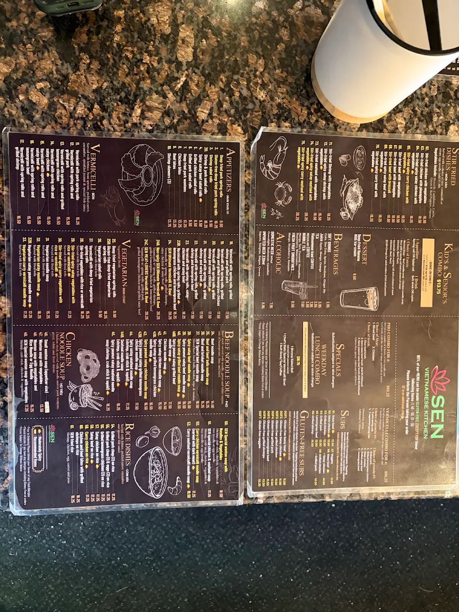 Menu, SEN Vietnamese Kitchen