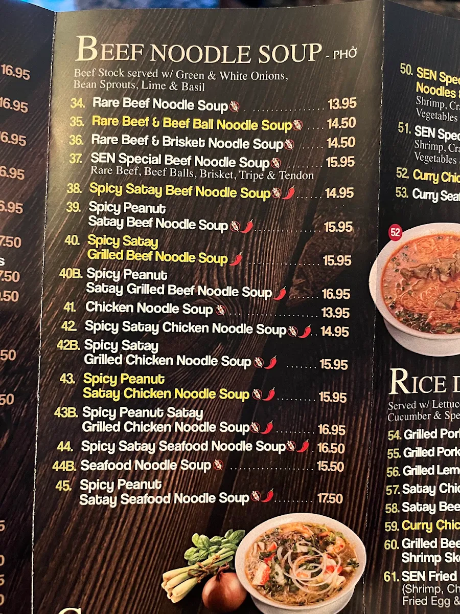 Menu, SEN Vietnamese Kitchen