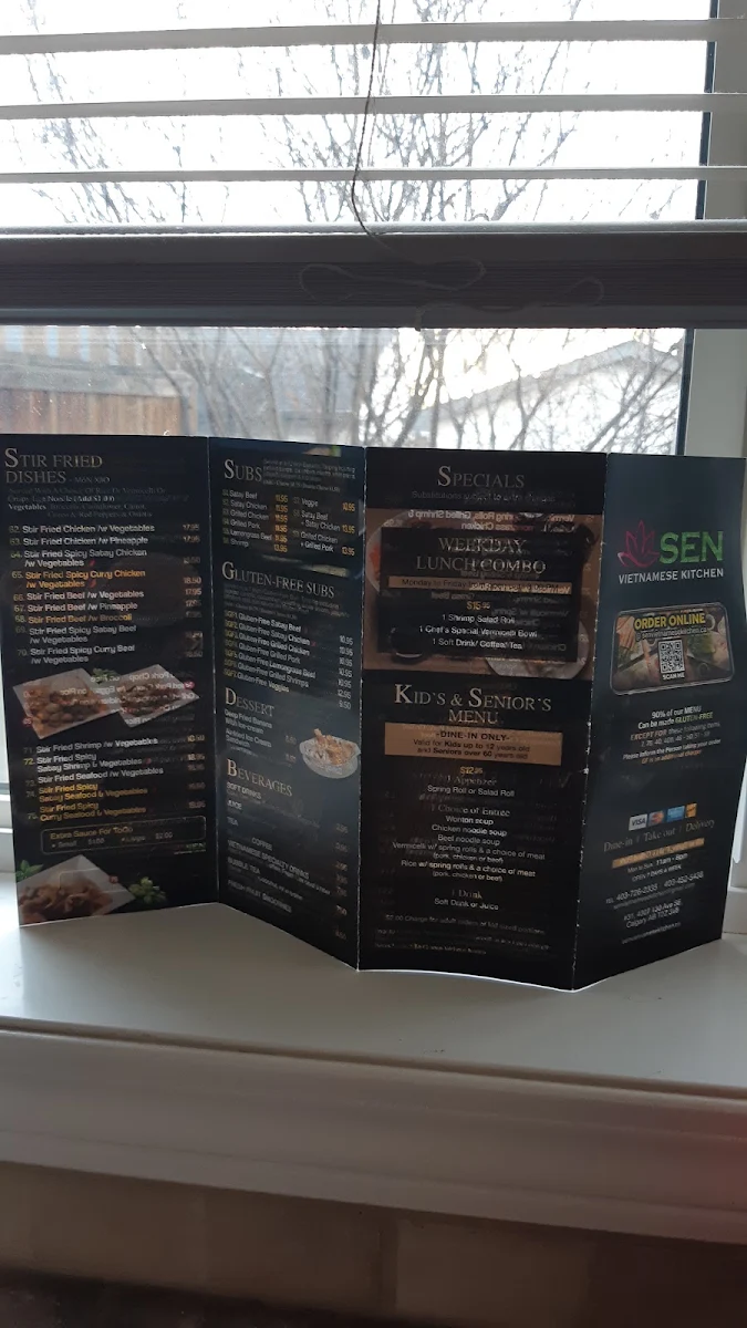 Menu, SEN Vietnamese Kitchen