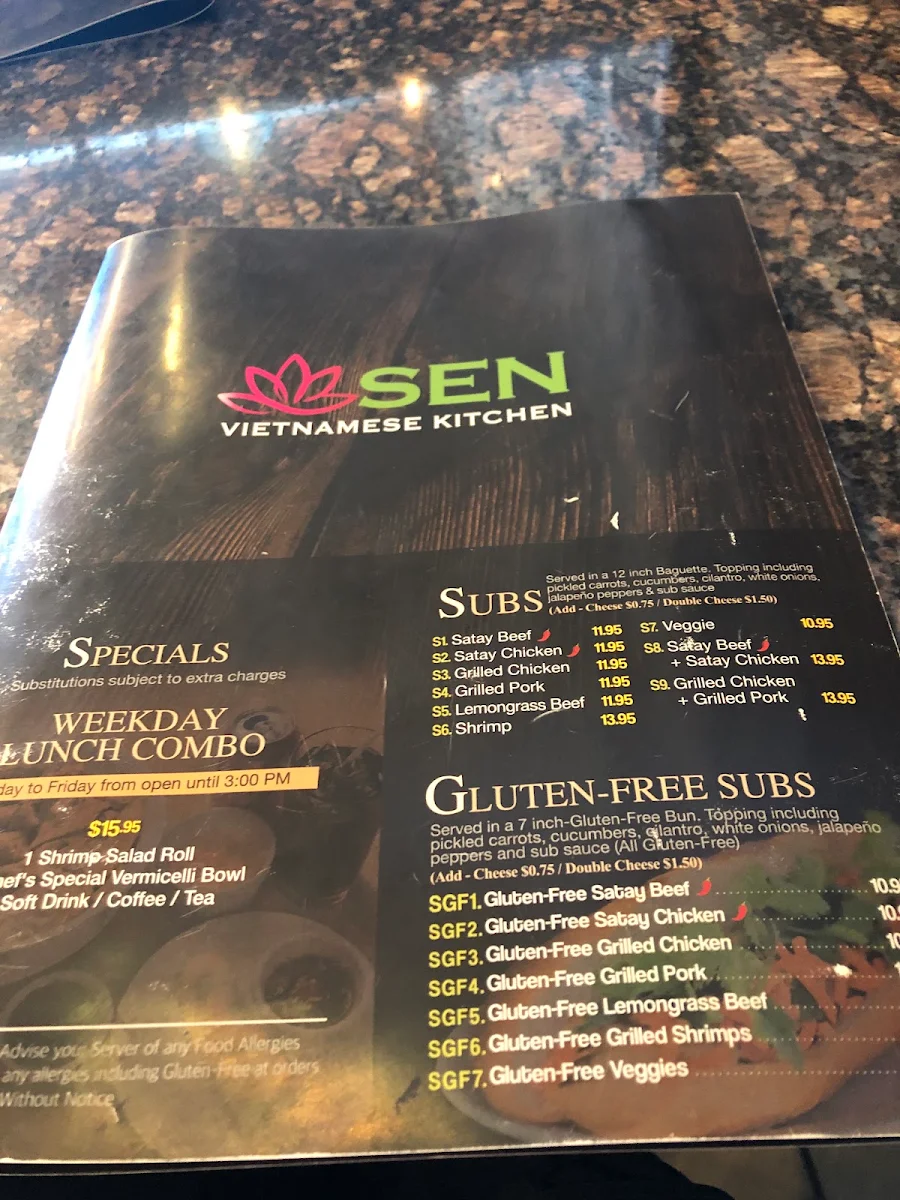 Menu, SEN Vietnamese Kitchen