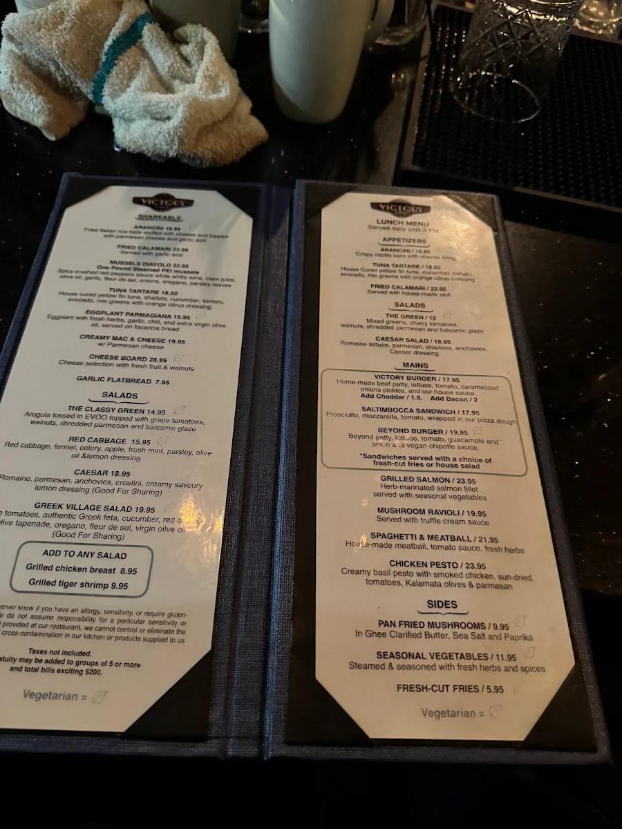 Menu, Victory Cafe