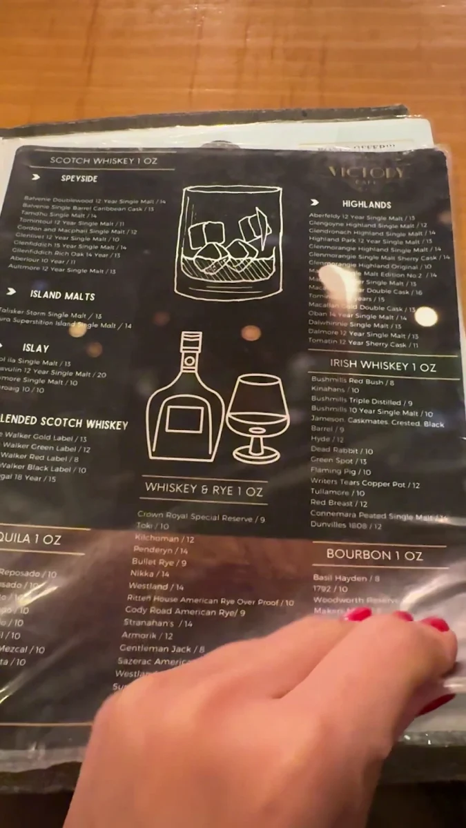 Menu, Victory Cafe
