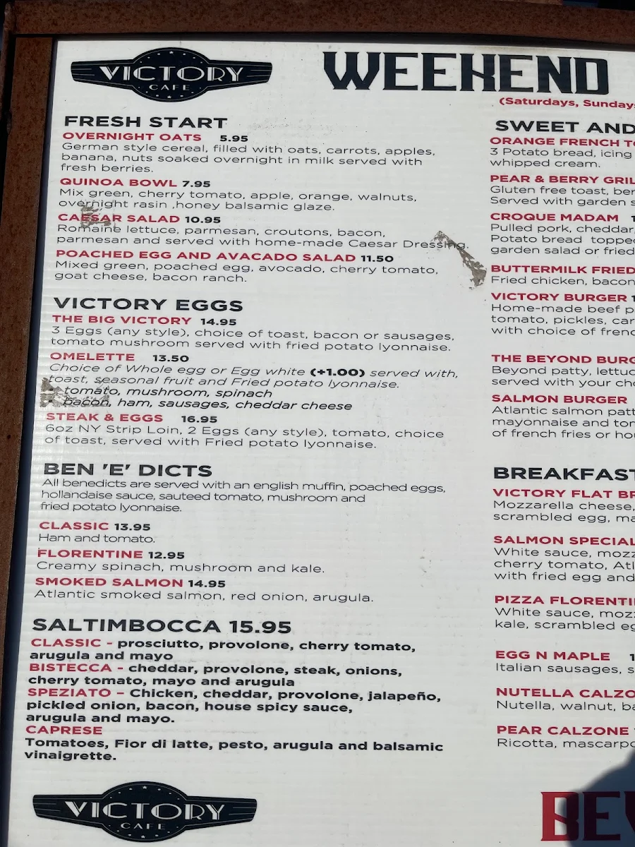 Menu, Victory Cafe