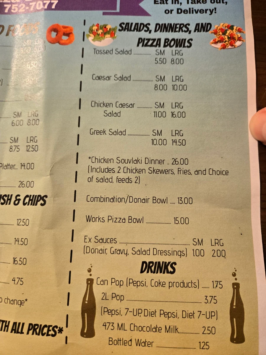 Menu, Alice's Pizza