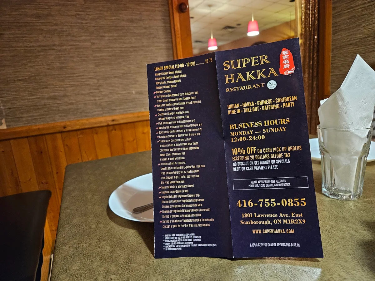 Menu, Super Hakka Restaurant
