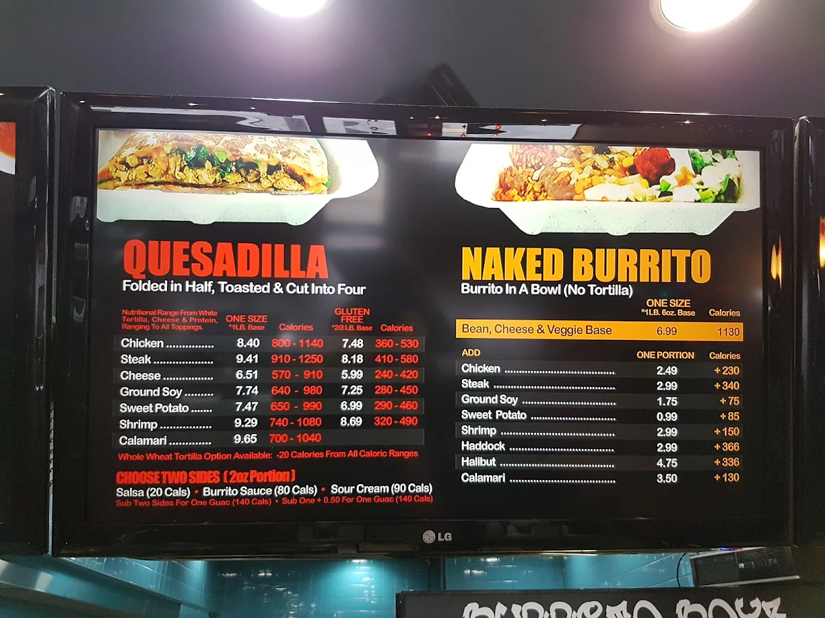 Menu, Burrito Boyz