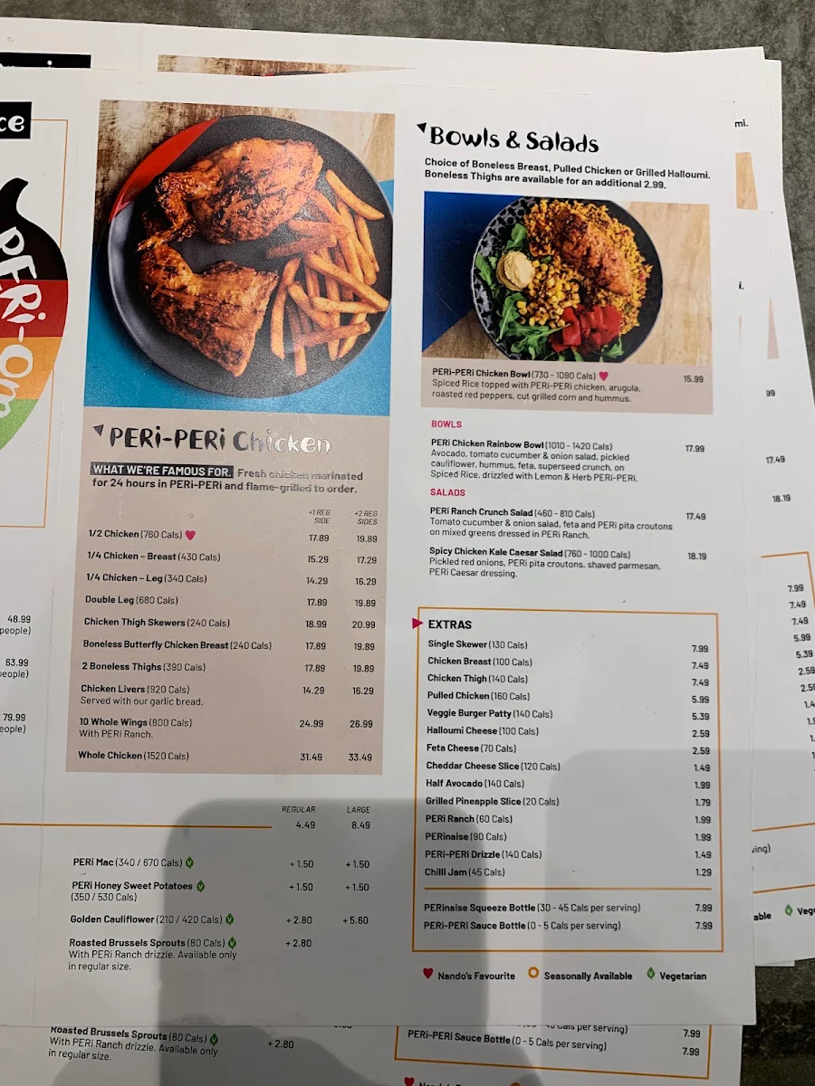Menu, Nando's PERi-PERi