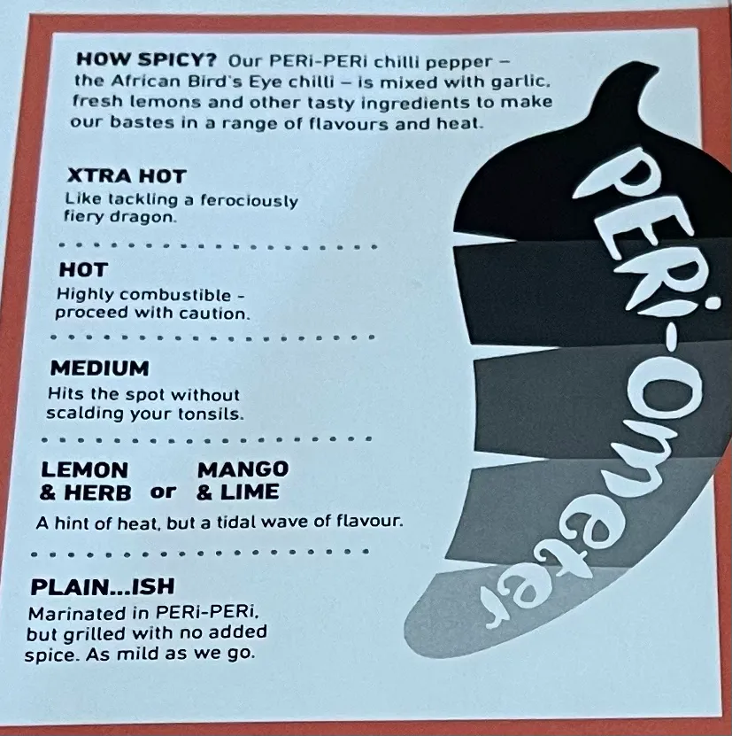 Menu, Nando's PERi-PERi