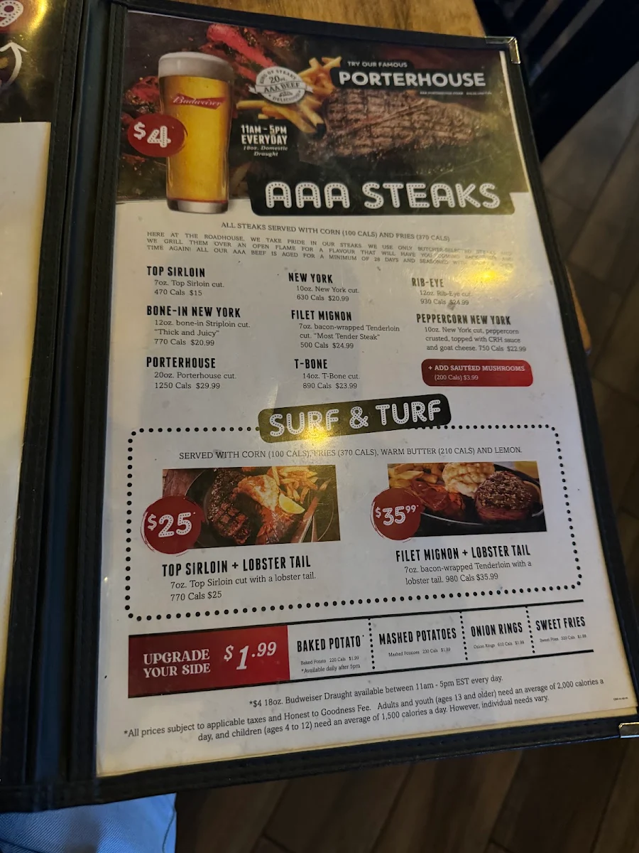 Menu, Chuck's Roadhouse Bar and Grill