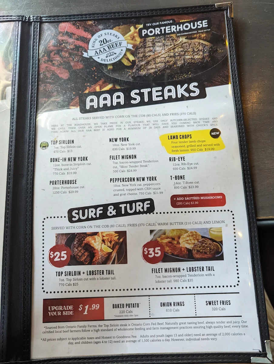 Menu, Chuck's Roadhouse Bar and Grill