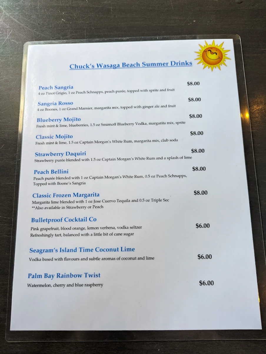 Menu, Chuck's Roadhouse Bar and Grill