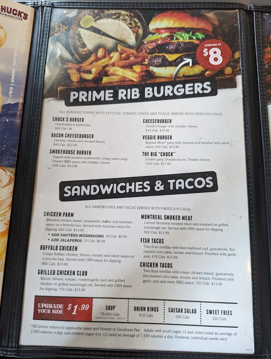 Menu, Chuck's Roadhouse Bar and Grill