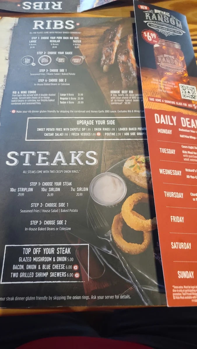 Menu, Montana’s BBQ & Bar