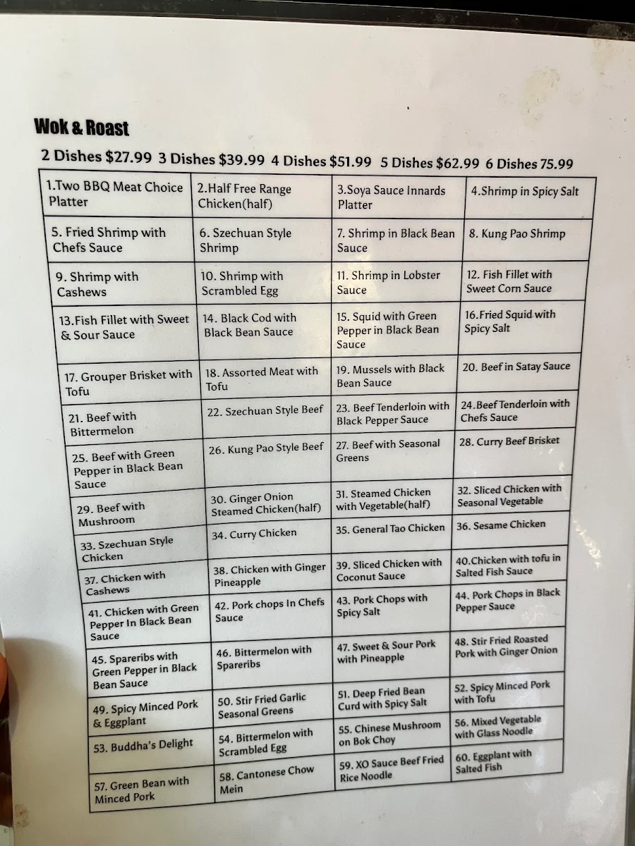 Menu, Wok & Roast Chinese BBQ Restaurant