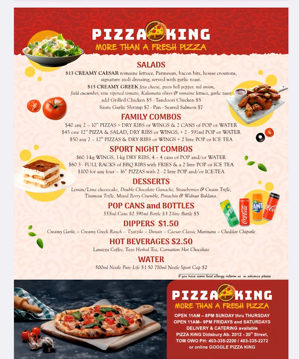 Menu, Pizza King