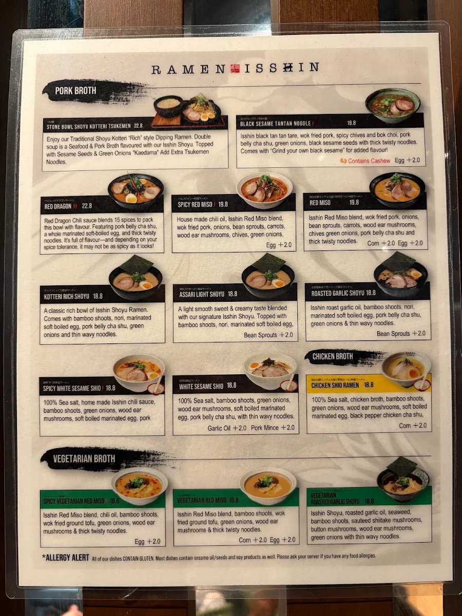 Menu, Ramen Isshin