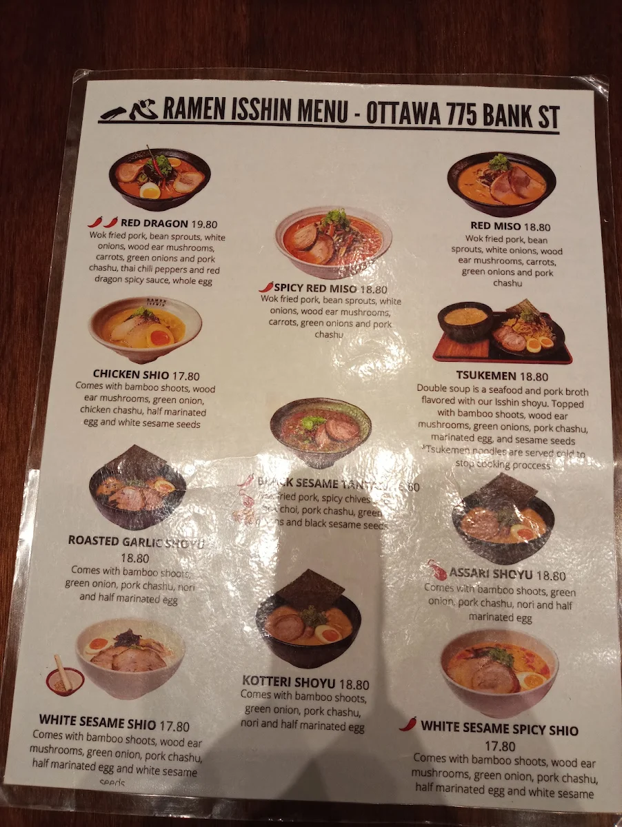 Menu, Ramen Isshin