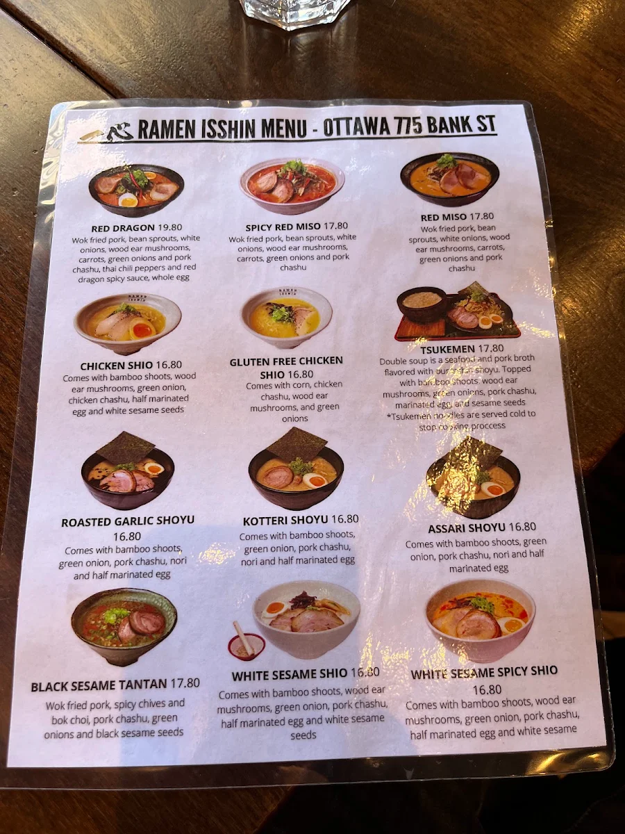 Menu, Ramen Isshin