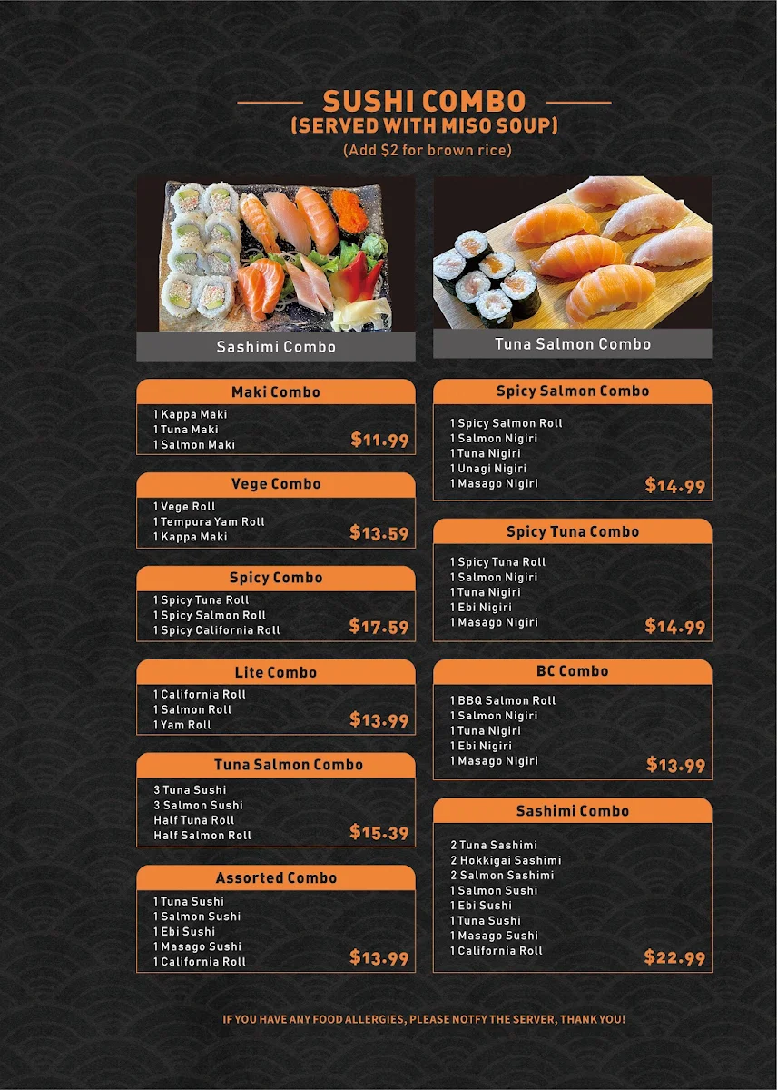 Menu, Moon Sushi on Dunbar (5% Off Website Orders)